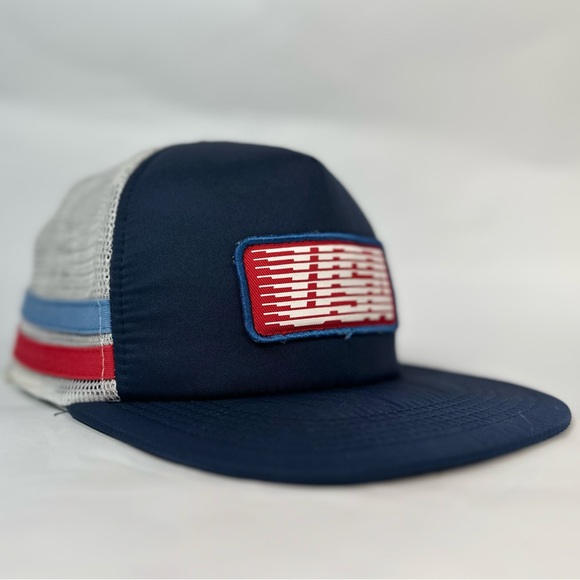 Blue with White Mesh & Side Stripes USA Patch Snapback Hat Cap - Picture 8 of 13